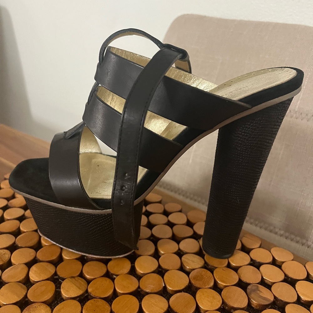 Halston Heritage Black Platform High Heel Slide Sandals